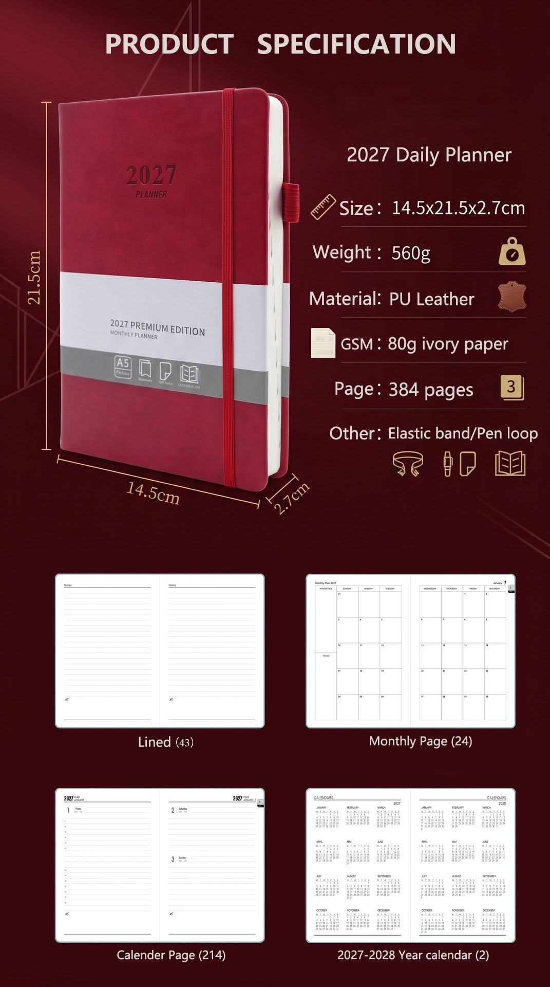 custom a5 pu notebook 2027 agenda planner for corporate gifts