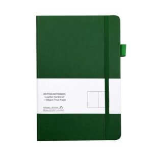 oem a5 green pu leather notebook with pen loop, dotted page