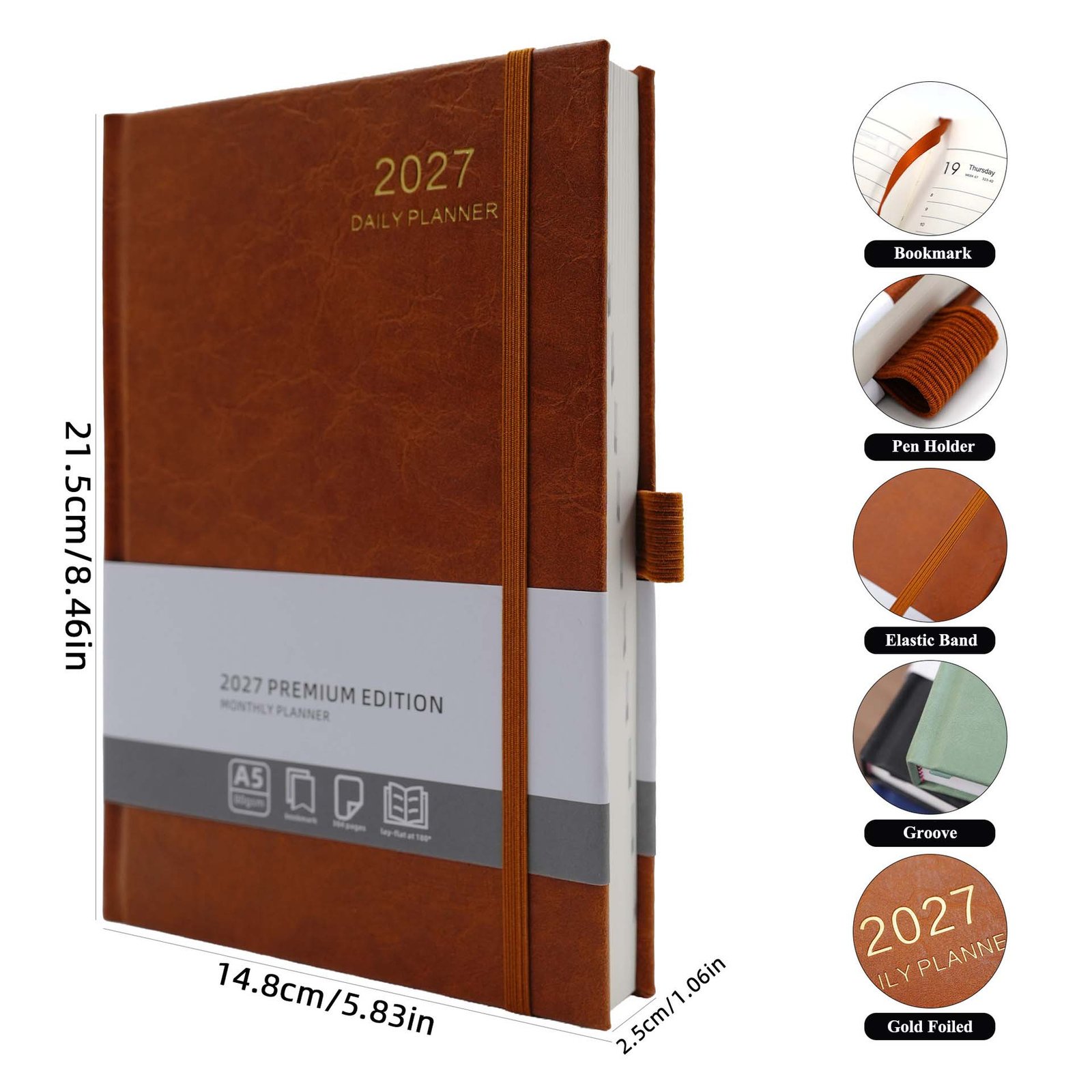 2027 a5 pu leather daily planner for corporate gifts