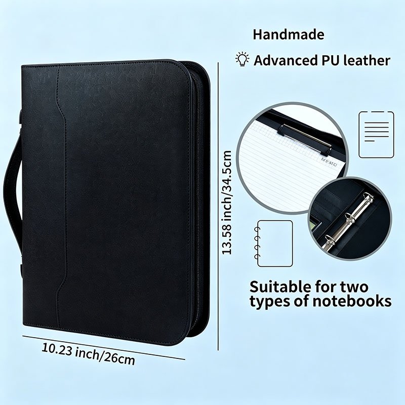 Custom A4 Zipper Padfolio PU Leather Business Portfolio custom a4 zipper padfolio pu leather business portfolio