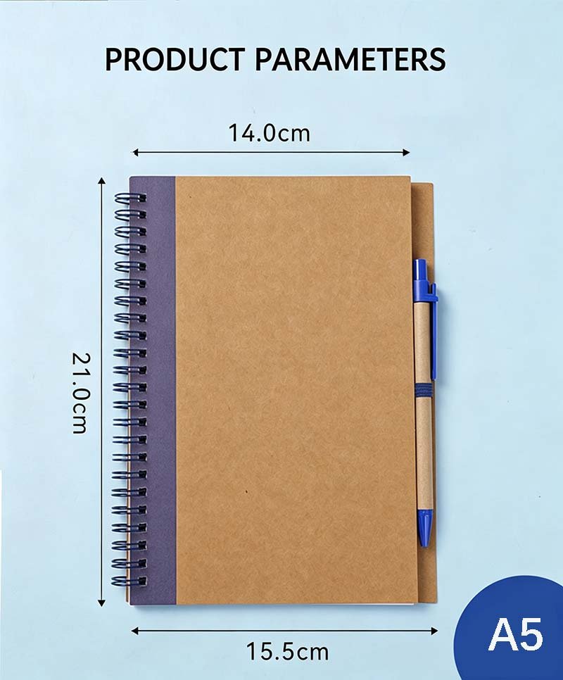 Custom Cheap A5 Kraft Spiral Notebook With Pen eco kraft paper spiral notebook with matching pen a5