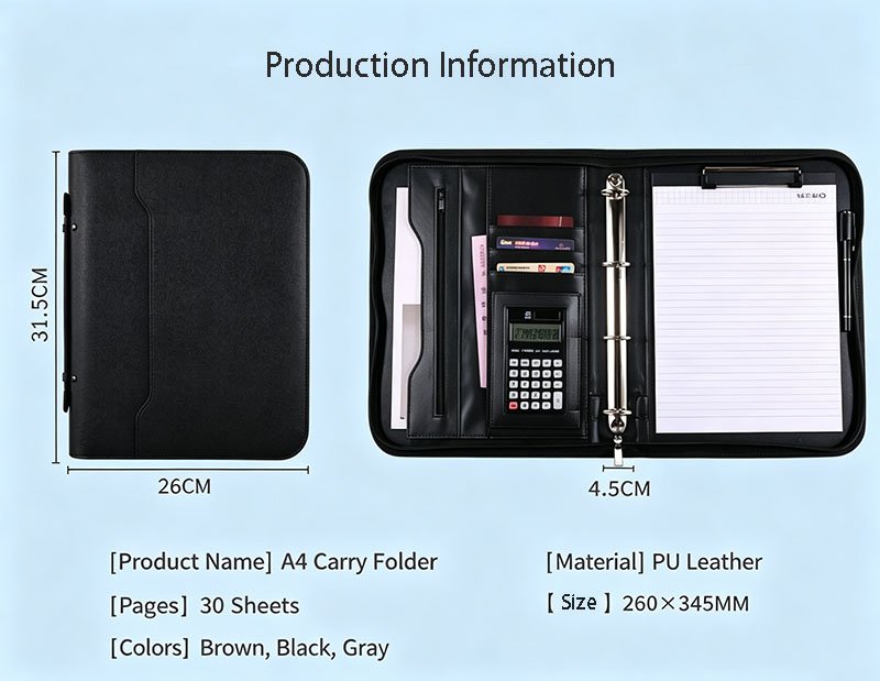 Custom A4 Zipper Padfolio PU Leather Business Portfolio custom a4 zipper padfolio pu leather business portfolio