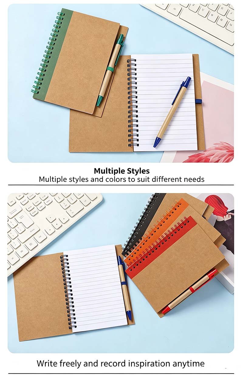 eco kraft paper spiral notebook with matching pen a5