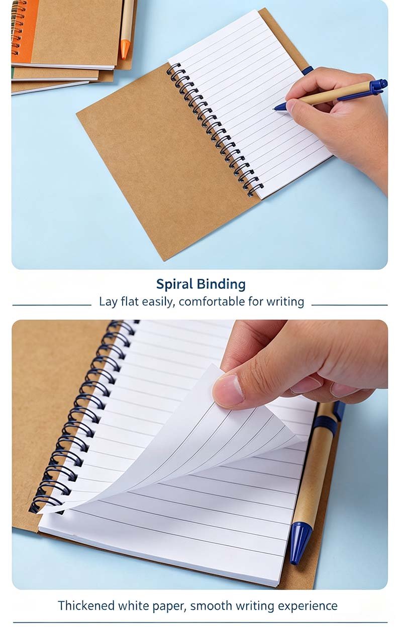 eco kraft paper spiral notebook with matching pen a5