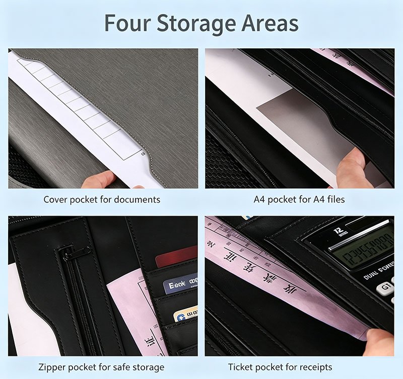 custom a4 zipper padfolio pu leather business portfolio