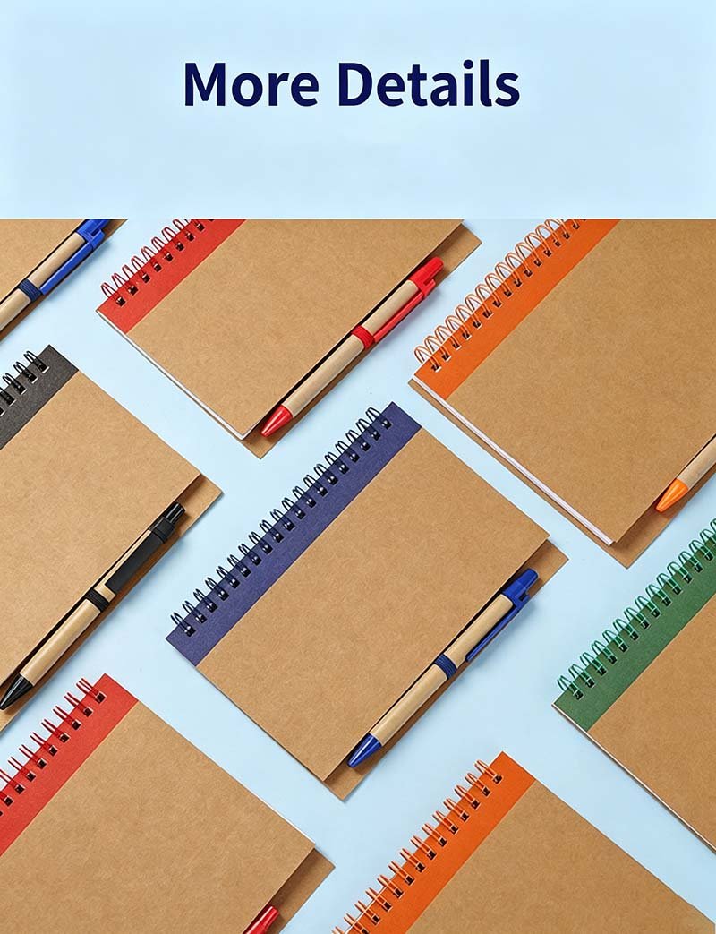 Custom Cheap A5 Kraft Spiral Notebook With Pen eco kraft paper spiral notebook with matching pen a5