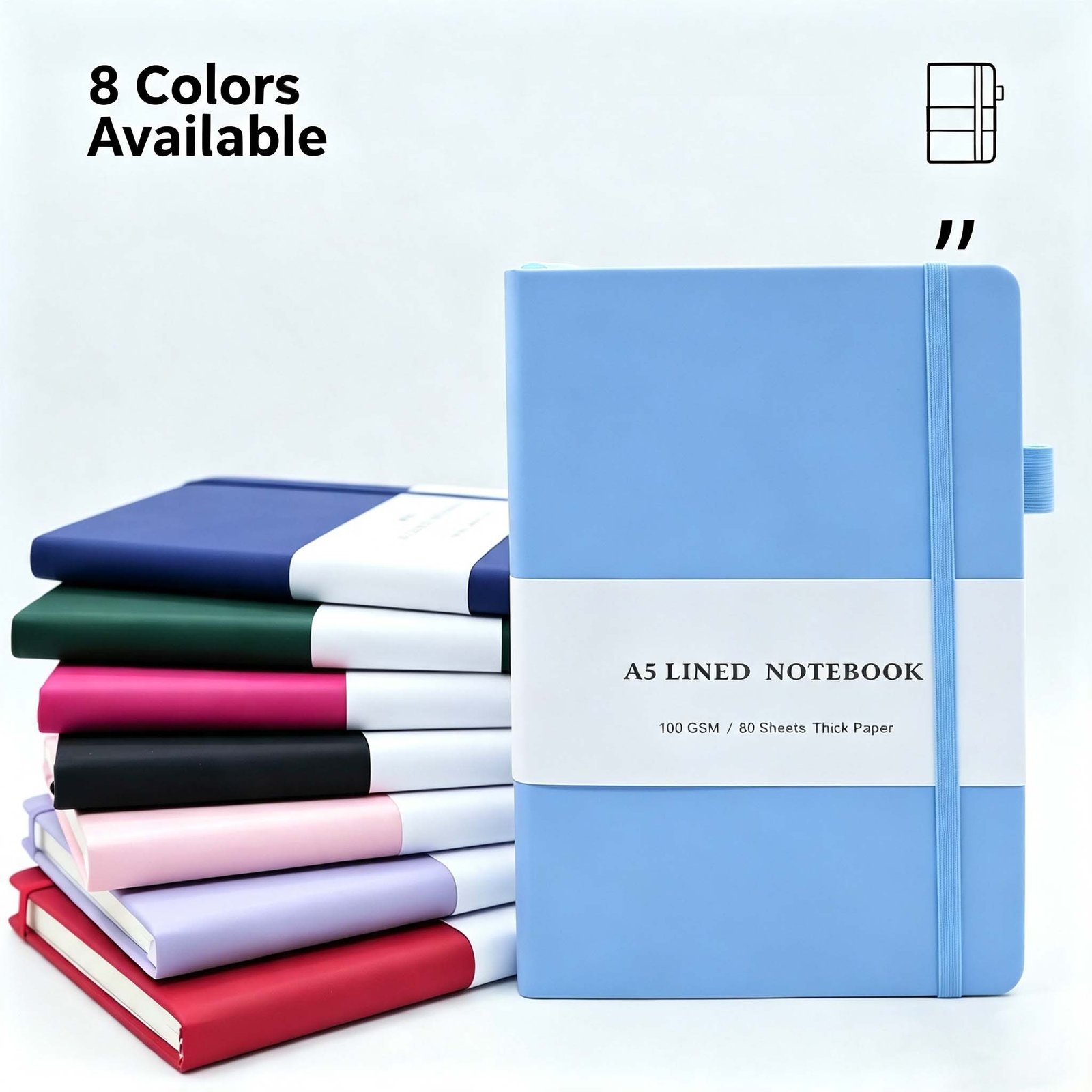 A6 PU Lined Notebook with Elastic Band & Backcover Pocket a6 pu lined notebook with elastic band & backcover pocket
