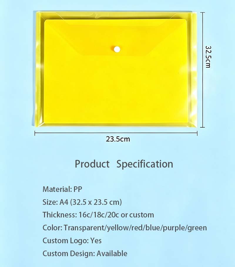 A4 PP File Bag Plastic Snap Closure Document Folder x2