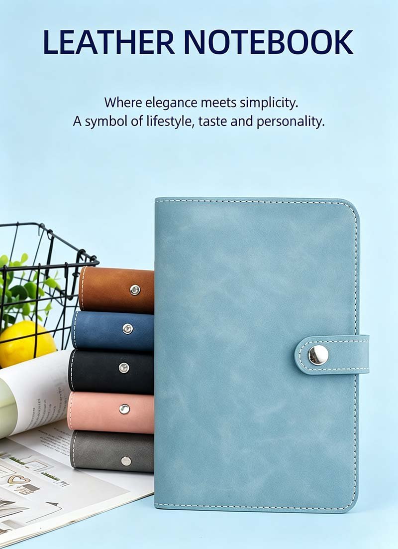 Custom Small A6 PU Leather Snap Button Pocket Notebook customsmall a6 pu leather snap button pocket notebook