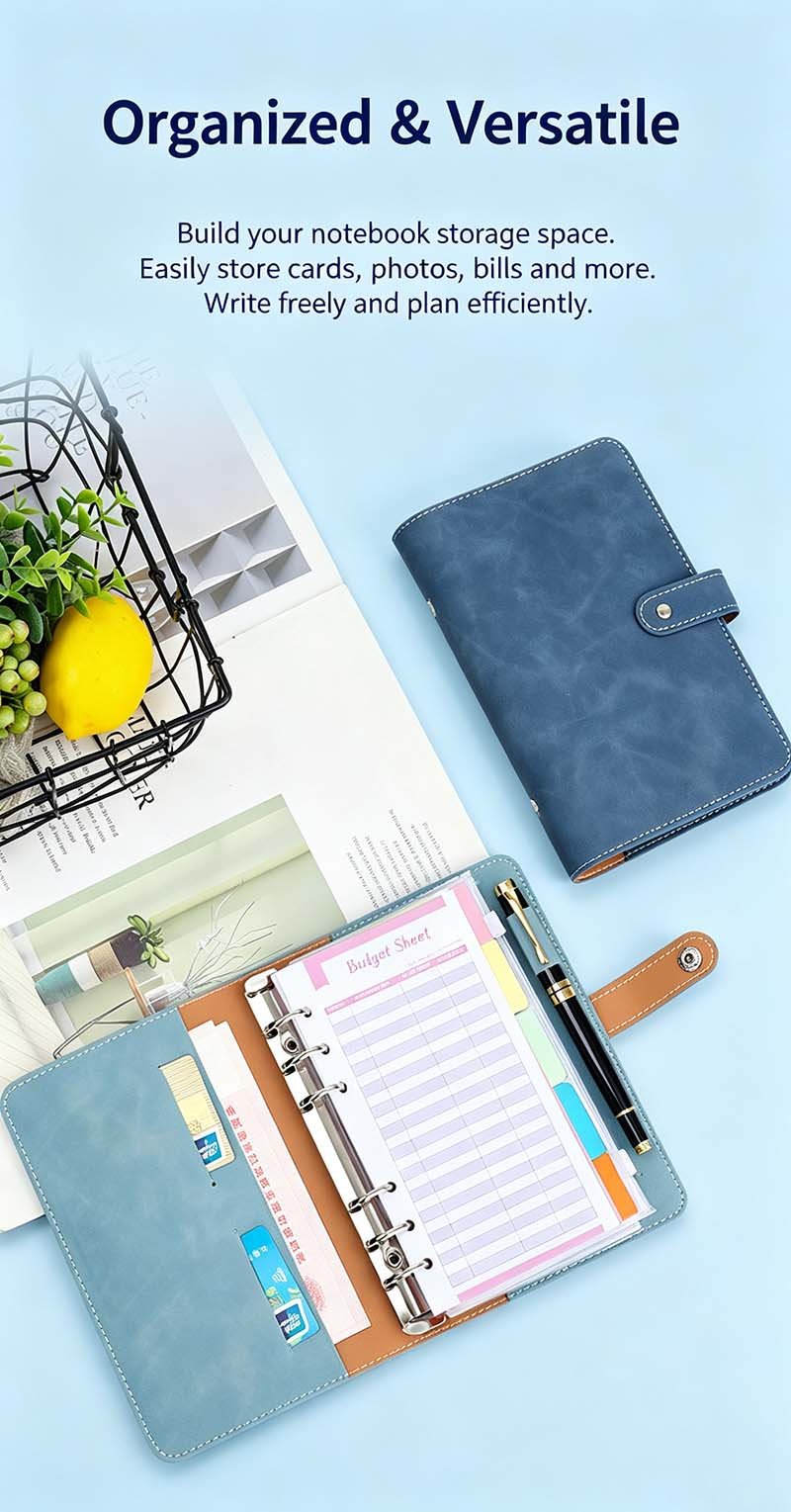 A5 Refillable PU Leather Budget Binder Planner Notebook custom small a6 pu leather snap button pocket notebook
