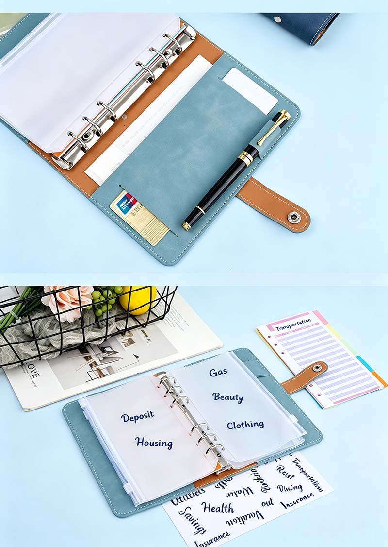 A5 Refillable PU Leather Budget Binder Planner Notebook custom small a6 pu leather snap button pocket notebook