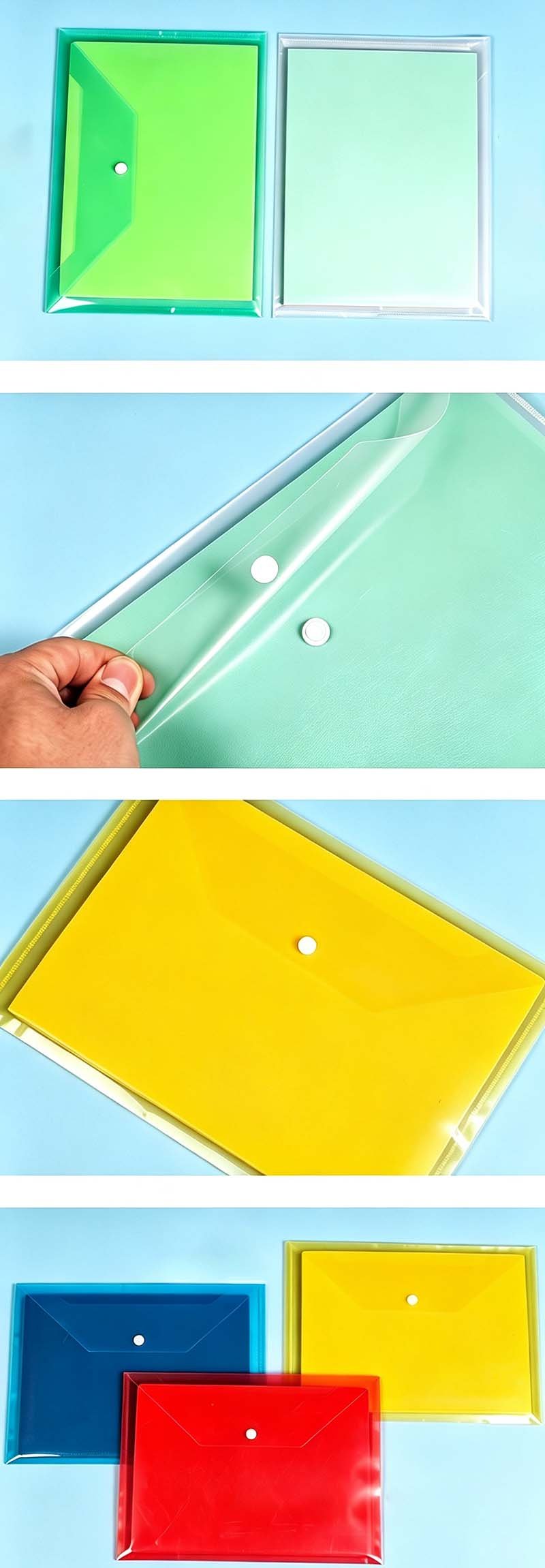 A4 PP File Bag Plastic Snap Closure Document Folder x6