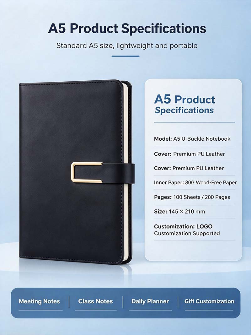 Wholesale Hardcover A5 PU Leather Notebook with Metal Buckle x1