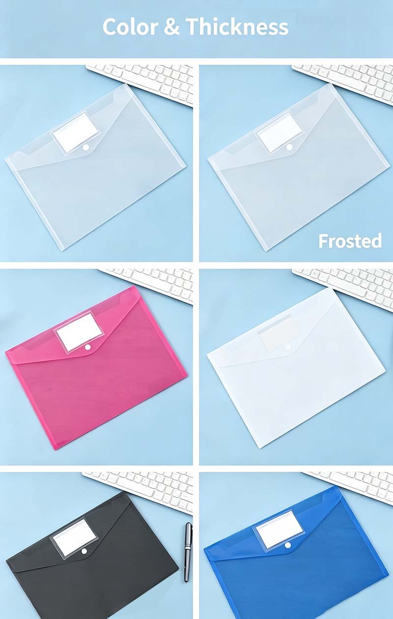 A4 Snap Button File Pouch Clear Plastic Document Envelope Bag x2