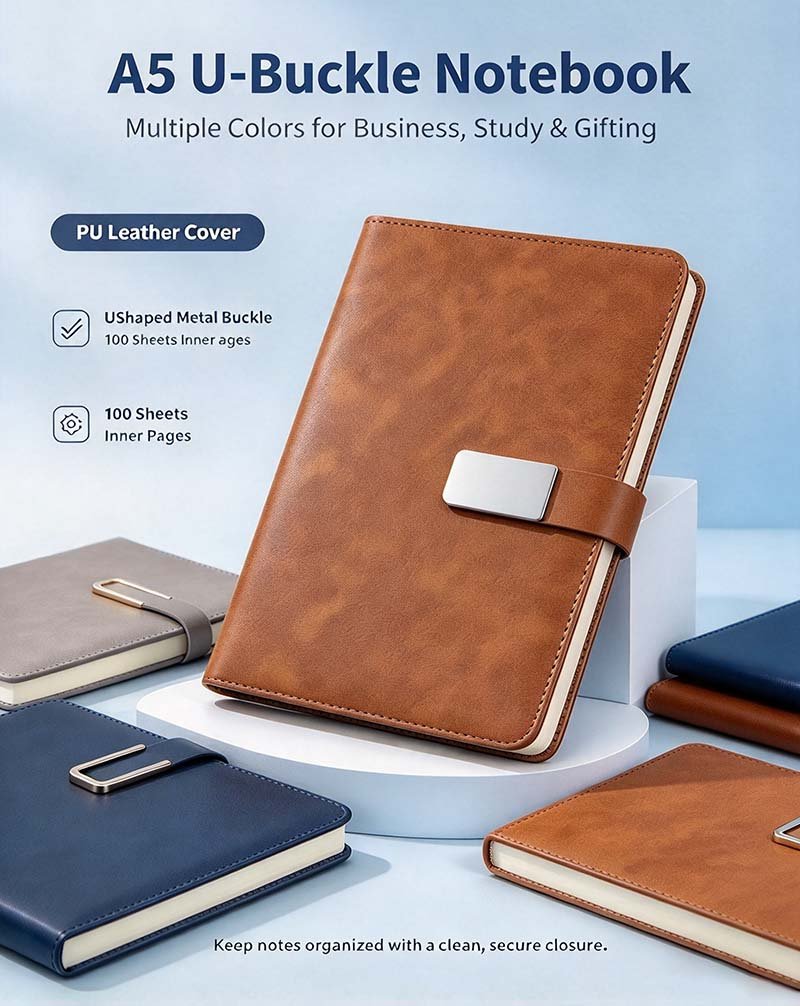 Custom A5 PU Leather Notebook Magnetic Closure Business Journal x2 2