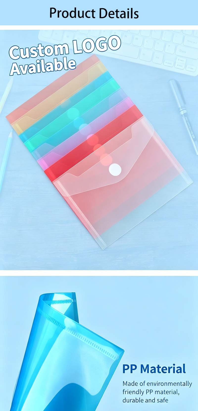 Custom A6 PP File Bag Transparent Plastic Document Folders x3