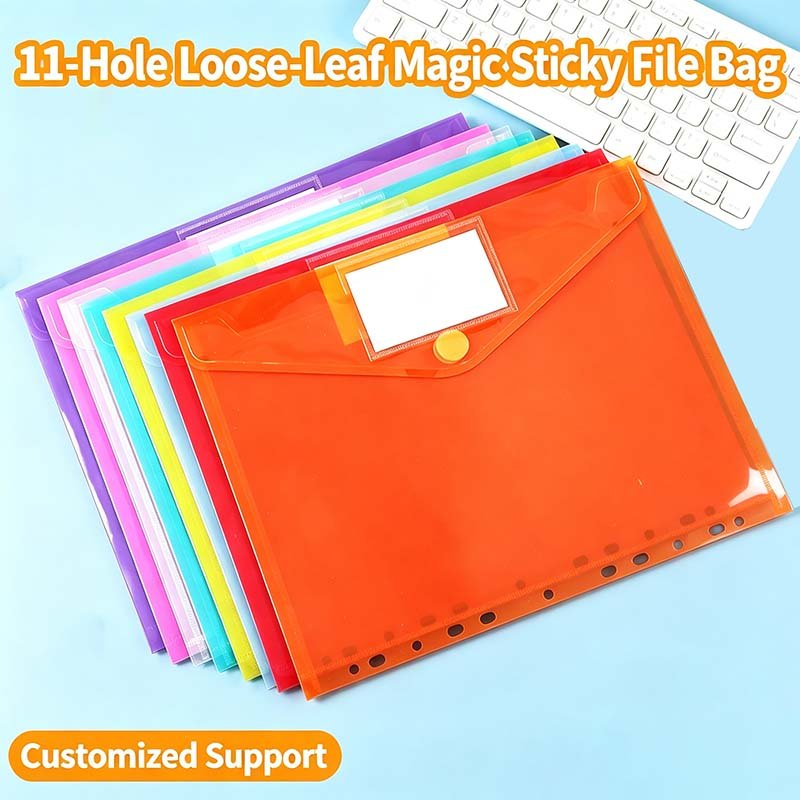 A4 Multi-hole PP File Envelope Snap Button Document Folder x3