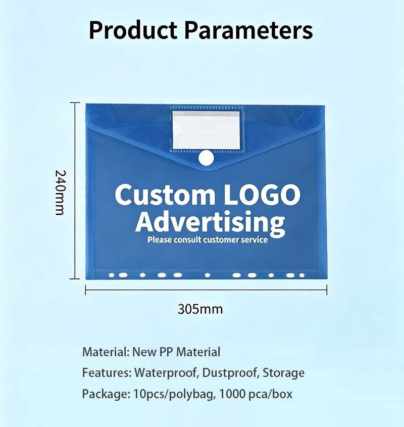 A4 Multi-hole PP File Envelope Snap Button Document Folder x4