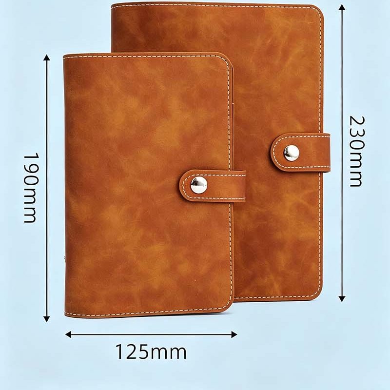custom small a6 pu leather snap button pocket notebook